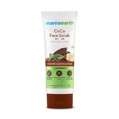 mamaearth coco face scrub with coffee and cocoa for rich exfoliation (100 gm)