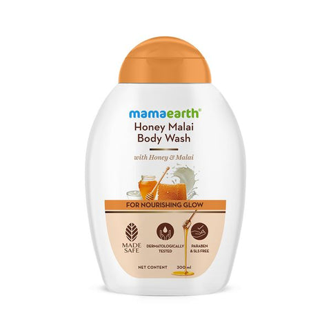 mamaearth honey malai body wash with honey & malai for nourishing glow (300 ml)