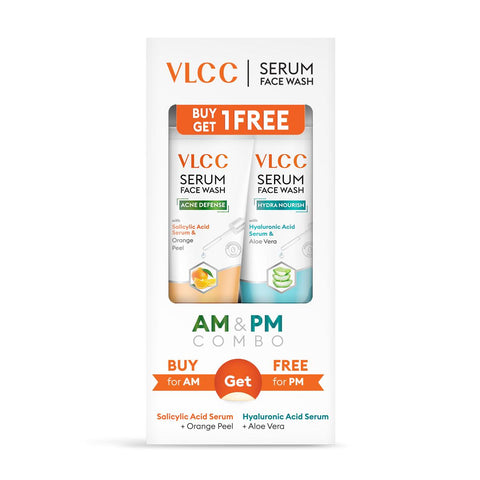 vlcc salicylic acid & orange peel serum face wash for am & aloe vera serum face wash for pm (150 ml + 150 ml)