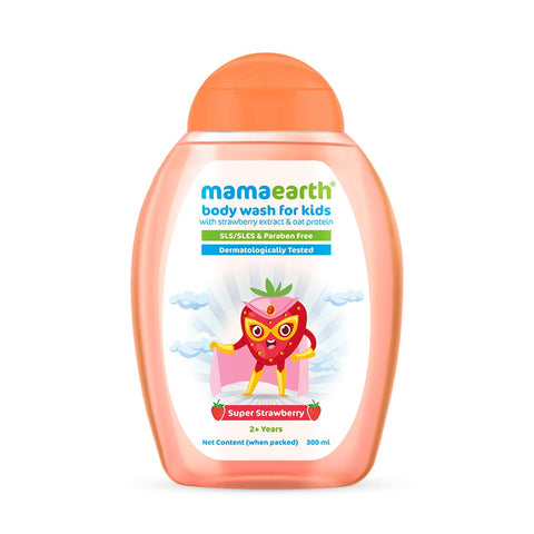 mamaearth super strawberry body wash for kids with strawberry and oat protein (300 ml)