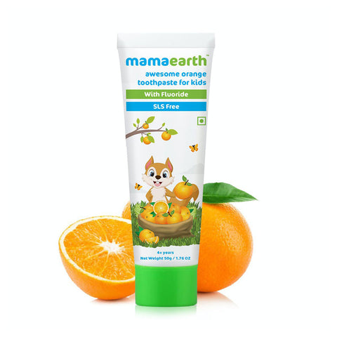 mamaearth sulfate free awesome orange toothpaste for kids with fluoride (50 gm)