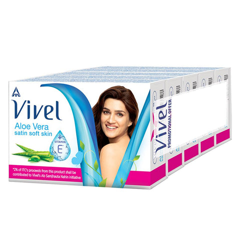 vivel aloe vera bathing soap with vitamin e for soft & glowing skin (100 gm) (pack of 4+1)