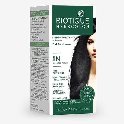 biotique bio herbcolor 1n natural black, 50 gms + 110 ml (conditioning color no ammonia)