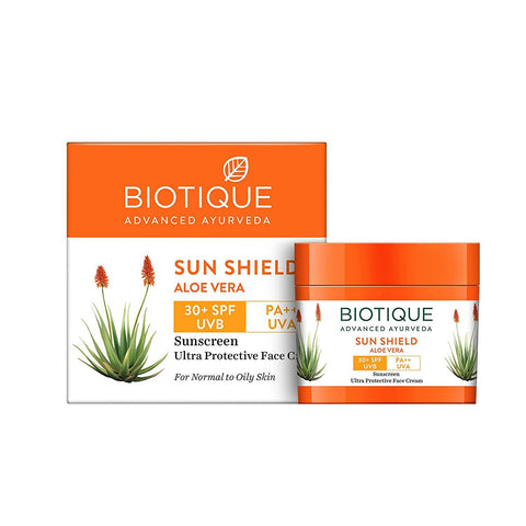 biotique sun shield aloe vera sunscreen lotion (cream) 30+ spf uvb