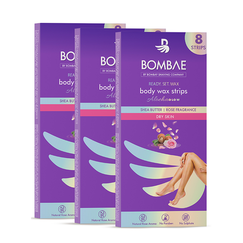 bombae dry skin full body wax strips with shea butter and rose fragrance wax - 24 strips (set of 3)
