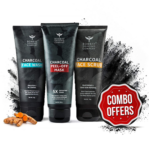 bombay shaving company activated charcoal face wash + peel off mask + face scrub - 100 gms each
