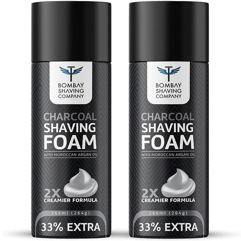 bombay shaving company activated charcoal shaving foam with moroccan argan oil - 2 x 266 ml (33% extra, value pack of 2)