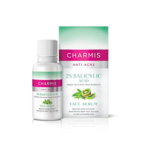 charmis anti acne face serum with 2% salicylic acid, green tea & kiwi extracts  - 30 ml