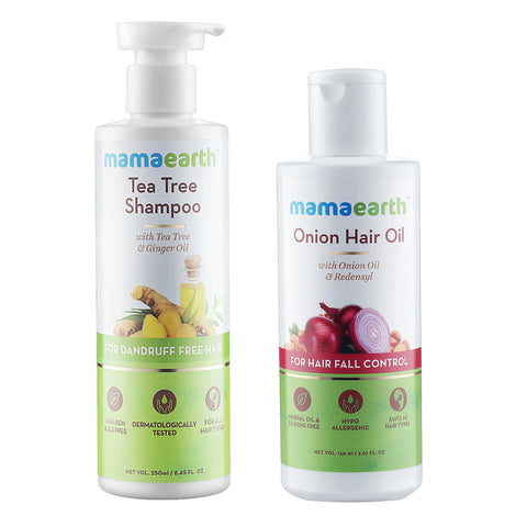 mamaearth tea tree shampoo (250 ml) and onion hair oil (150 ml) combo