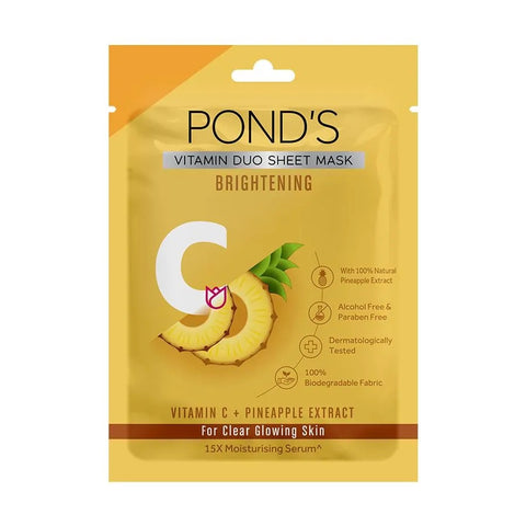ponds vitamin c duo sheet mask, with pineapple extract for clear glowing skin (25 ml)