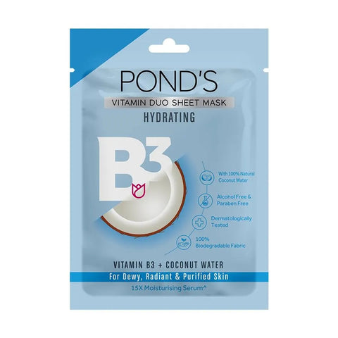 ponds hydrating sheet mask, with 100% natural coconut water & vitamin b3 for dewy radiant skin (25 ml)