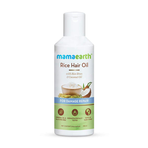 mamaearth rice hair oil with rice bran and coconut oil for damage repair (150 ml)