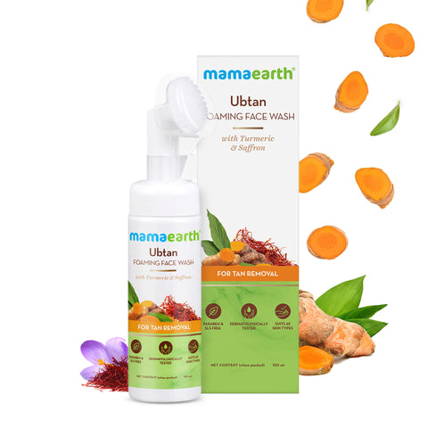 mamaearth ubtan foaming face wash with turmeric and saffron for tan removal (150 ml)