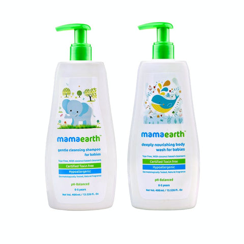 mamaearth deeply nourishing body wash for babies (400 ml) & gentle cleansing shampoo (400 ml) combo