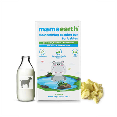 mamaearth moisturizing bathing bar soap for babies with goat milk and oatmeal (pack of 2*75 gm)
