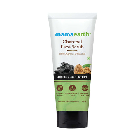 mamaearth charcoal face scrub for oily skin and normal skin, with charcoal and walnut for deep exfoliation (100 gm)