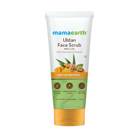 mamaearth ubtan face scrub with turmeric and walnut for tan removal (100 gm)