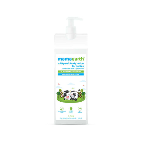 mamaearth milky soft body lotion for babies with oats, milk and calendula (400 ml)