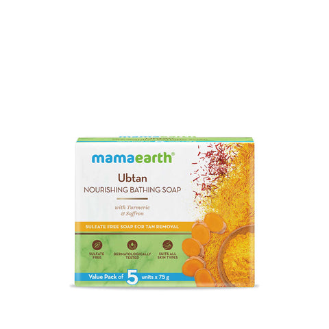 mamaearth ubtan nourishing bathing soap with turmeric and saffron (375 gm)