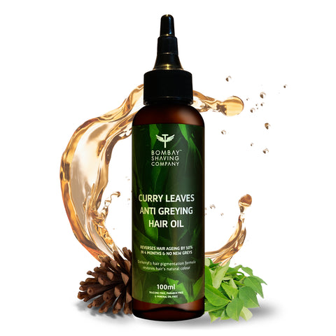 bombay shaving company anti greying hair oil with curry leaves - reduces greys - 100 ml