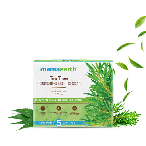 mamaearth tea tree nourishing bathing soap tea treewith neem (5x75g)