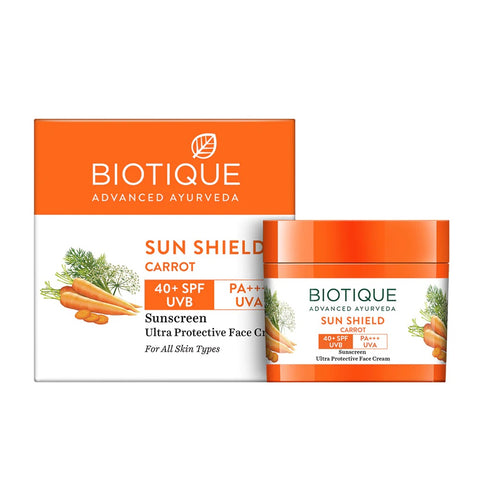 biotique sun shield carrot 40+ spf sunscreen lotion