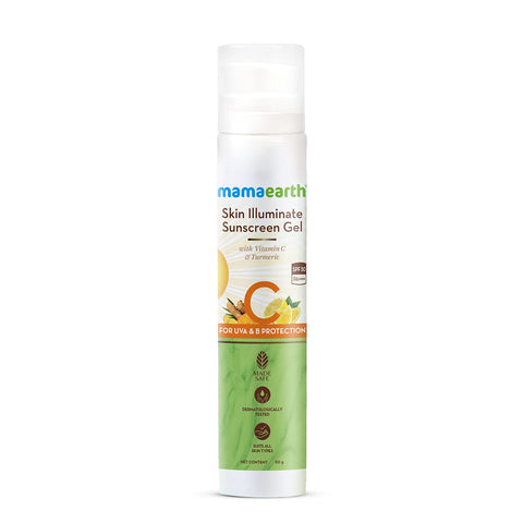 mamaearth skin illuminate sunscreen gel spf 50 with vitamin c & turmeric for uva & b protection (50 gm)