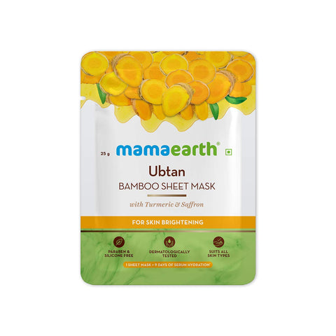 mamaearth ubtan bamboo sheet mask with turmeric and saffron for skin brightening (25 gm)