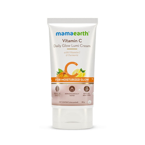 mamaearth vitamin c daily glow lumi cream with vitamin c & turmeric for moisturizing & highlighter glow - 30 gms