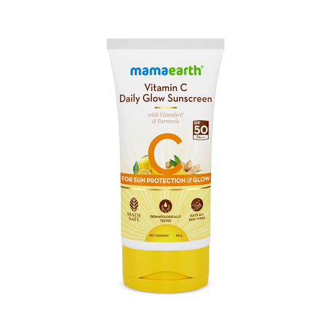 mamaearth vitamin c daily glow sunscreen with vitamin c & turmeric for sun protection & glow (50 gm)