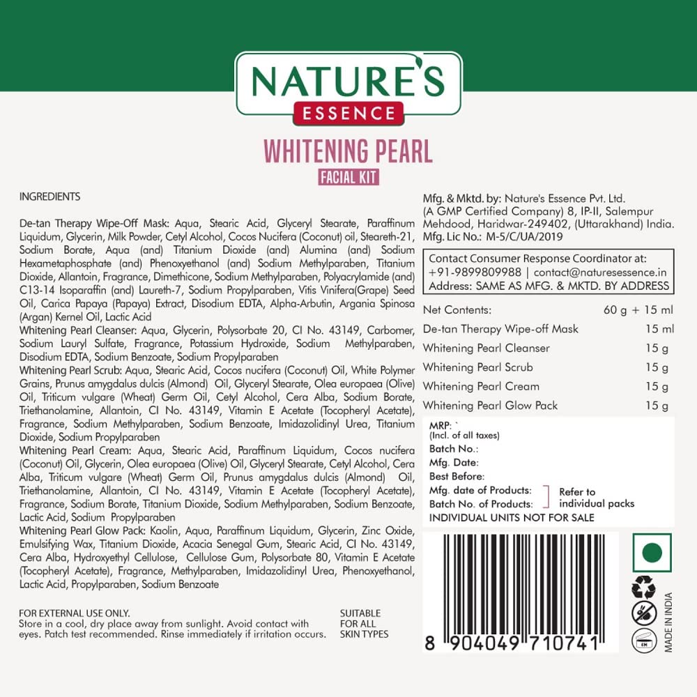 Nature's Essence Whitening Pearl Facial Kit - For 3 Uses With Free Face wash (60 gm+50 ml)