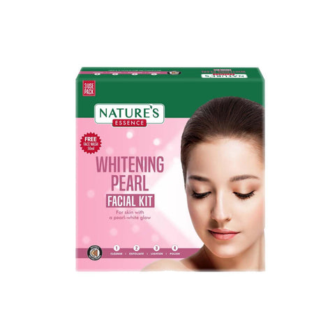 nature's essence whitening pearl facial kit - for 3 uses with free face wash (60 gm+50 ml)