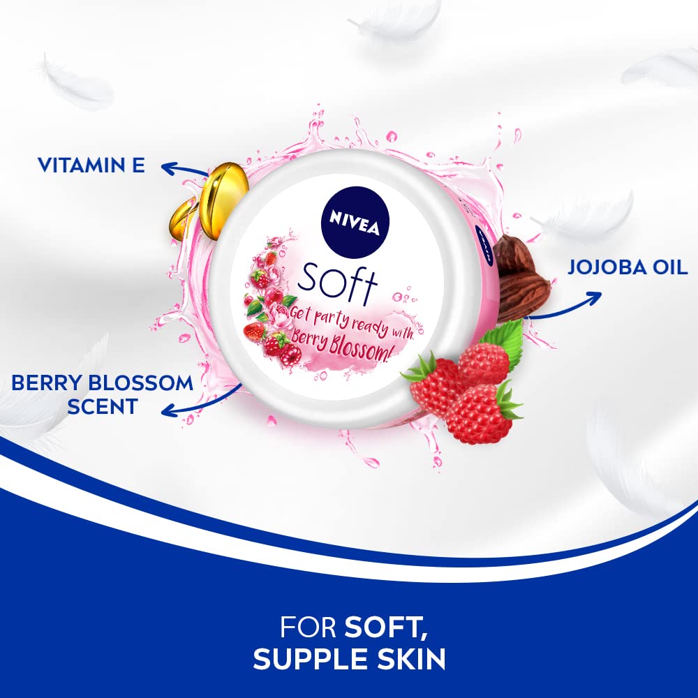 Nivea Soft Light Moisturizing Cream Berry Blossom Fragrance With Vitamin E & Jojoba Oil