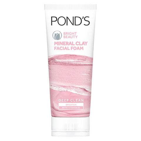 pond's bright beauty mineral clay facial foam with vitamin b3+, oil free instant glow (90gm)