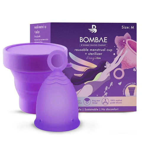 bombae reusable menstrual cup large size & sterilizer