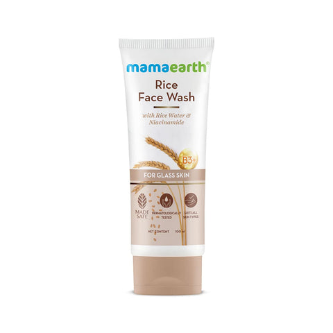 mamaearth rice face wash with rice water & niacinamide for glass skin (100 ml)