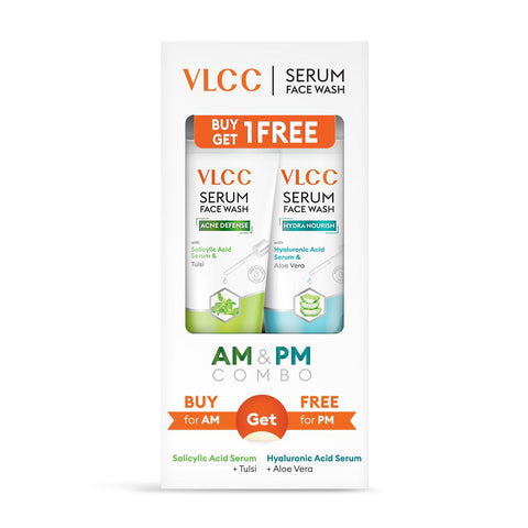vlcc salicylic acid & tulsi serum face wash for am & aloe vera serum face wash for pm (150 ml + 150 ml)