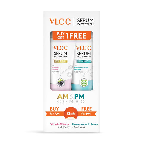vlcc vitamin c & mulberry serum face wash for am & aloe vera serum face wash for pm (150 ml + 150 ml)