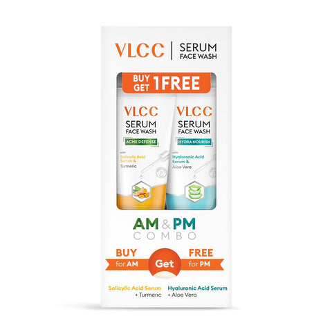 vlcc salicylic acid & turmeric serum face wash for am & aloe vera serum face wash for pm (150 ml + 150 ml)