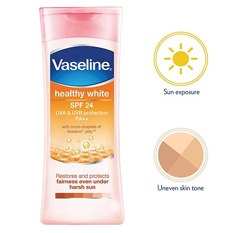 vaseline sunscreen lotion healthy white/bright sun & pollution protect spf-24 - 400 ml