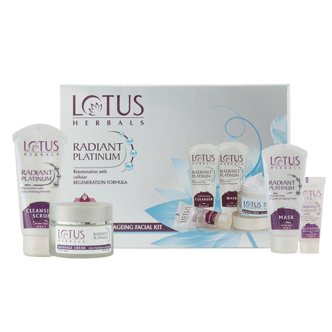 lotus herbals radiant platinum cellular anti-ageing salon grade facial kit (349 gm)