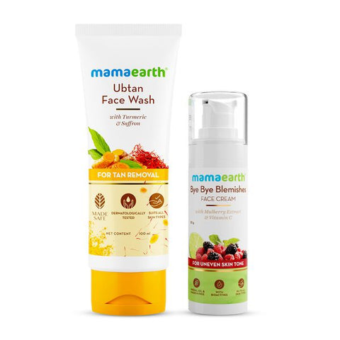 mamaearth spotless skin combo: ubtan facewash (100 ml) & bye bye blemishes face cream (30 ml)