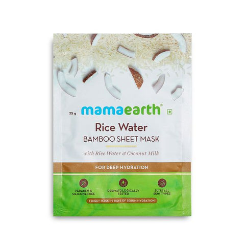 mamaearth rice water bamboo sheet mask with rice water and coconut milk for deep hydration (25 gm)