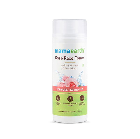mamaearth rose face toner with witch hazel and rose water for pore tightening (200 ml)