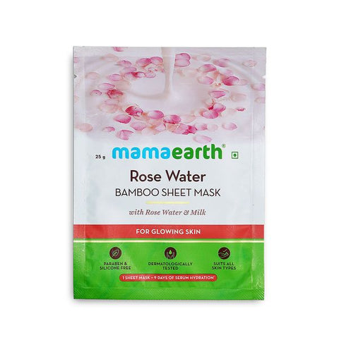 mamaearth rose water bamboo sheet mask with rose water and milk for glowing skin (25 gm)
