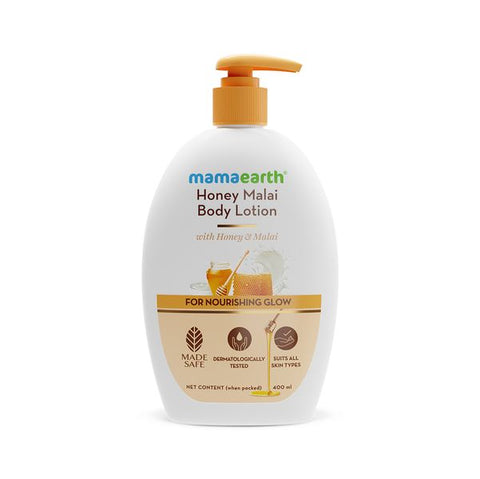 mamaearth honey malai body lotion with honey & malai for nourishing glow (400 ml)