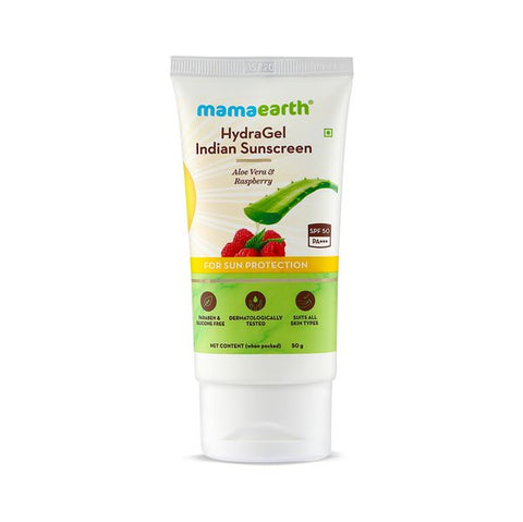 mamaearth hydragel indian sunscreen with aloe vera and raspberry for sun protection (50 gm)