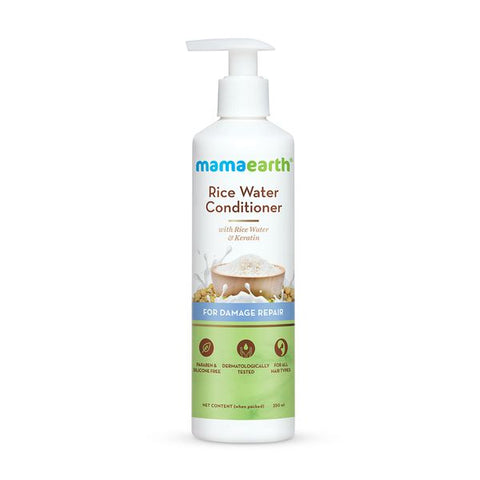 mamaearth rice water conditioner with rice water and keratin for damaged, dry and frizzy hair (250 ml)