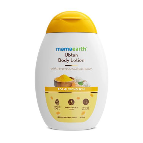 mamaearth ubtan body lotion with turmeric and kokum butter for glowing skin