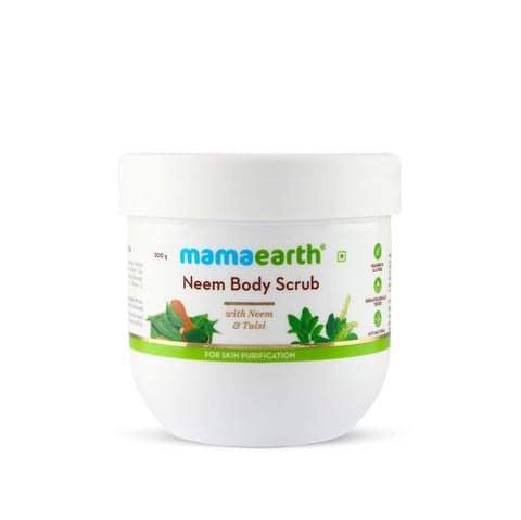 mamaearth neem body scrub with neem and tulsi for skin purification (200 gm)
